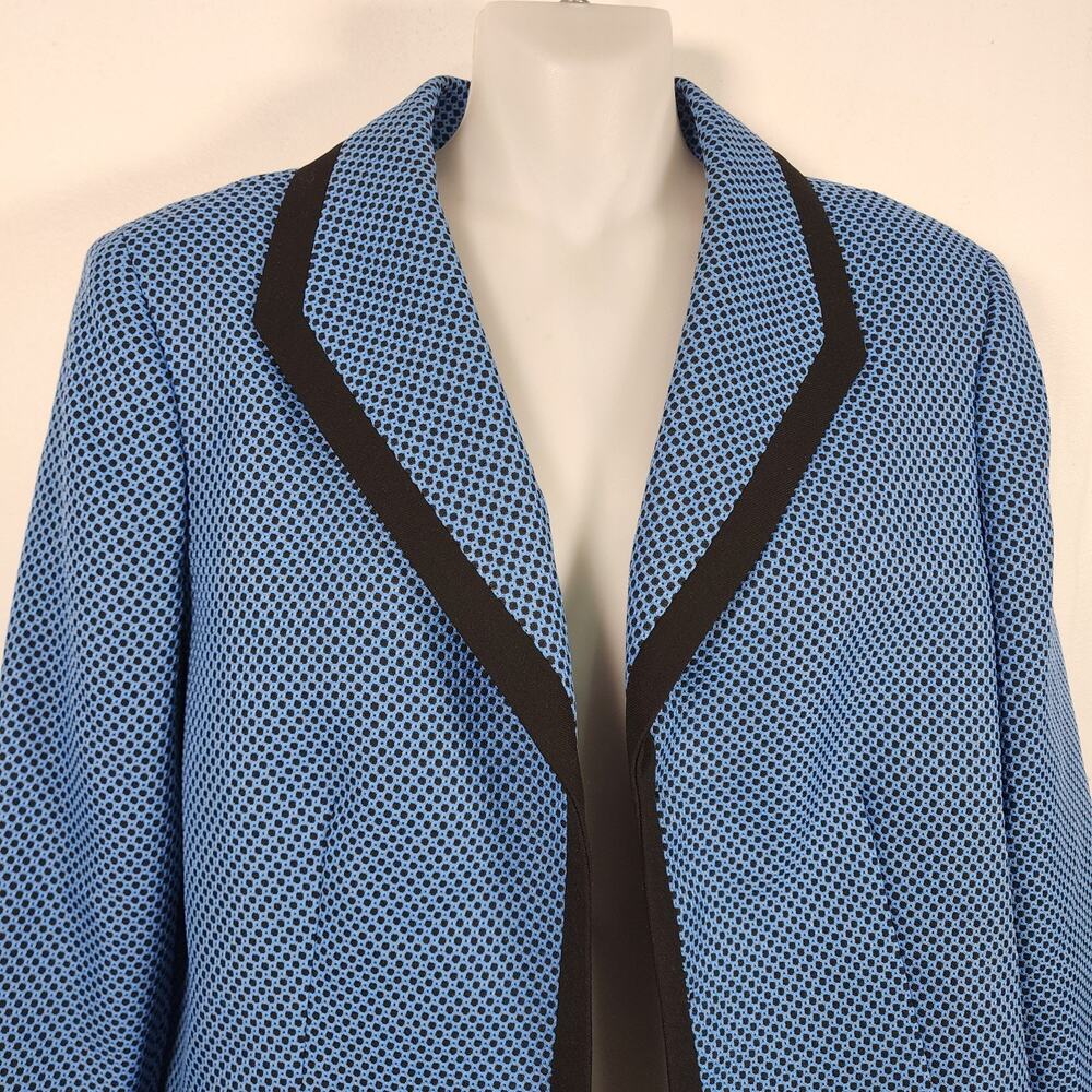 Evan Picone Suit Jacket Blue Black Contrast Trim Open Front Lined Geometric 12 - Picture 3 of 10